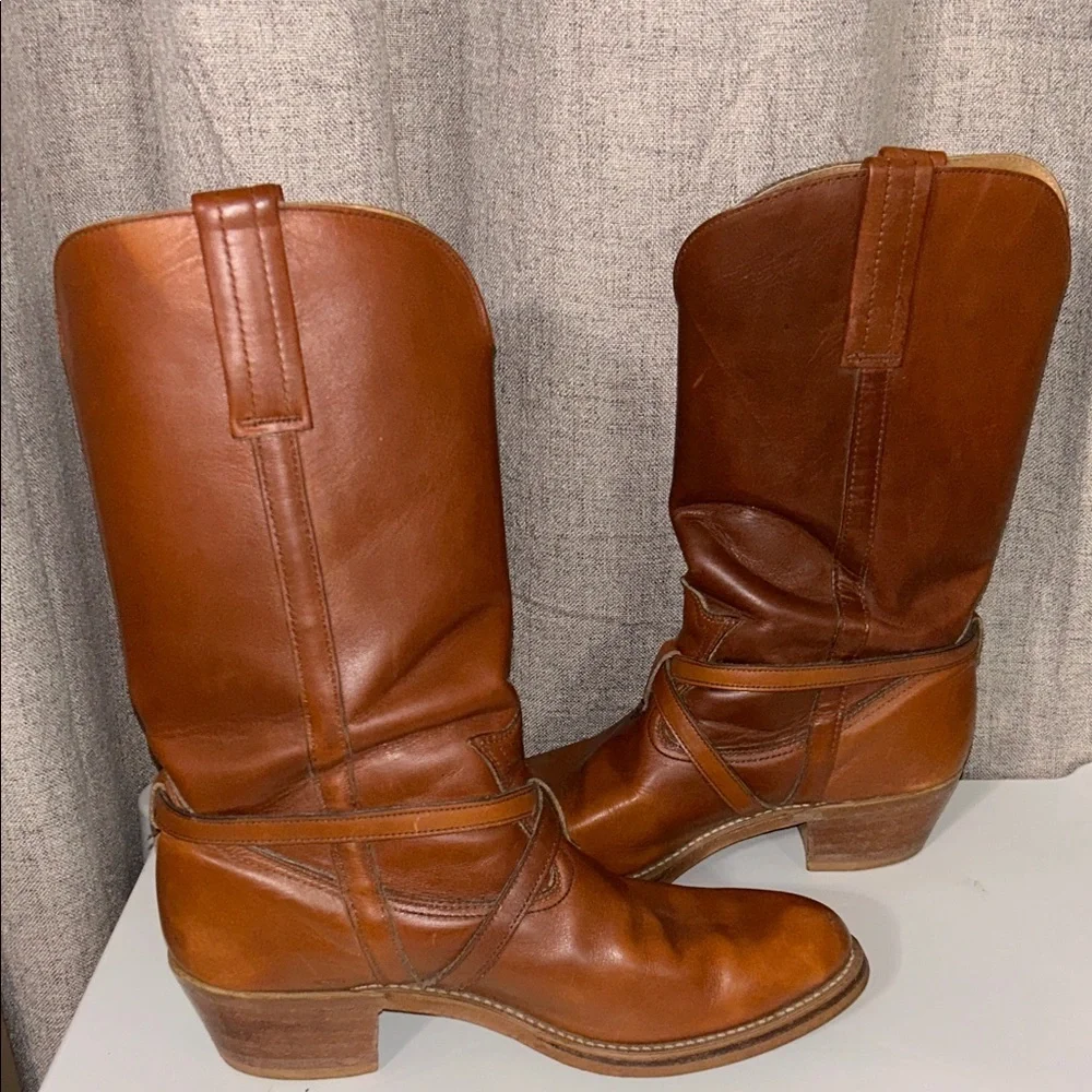 Vintage American Boot Makers‎ Brown Leather Harness Two Toned Mens Boots Sz 10.5